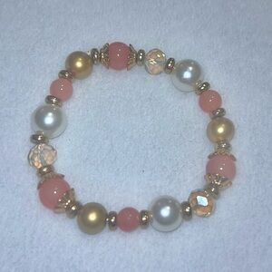 Faux Pearl Gold and Pink Beaded Timeless Princess Bracelet